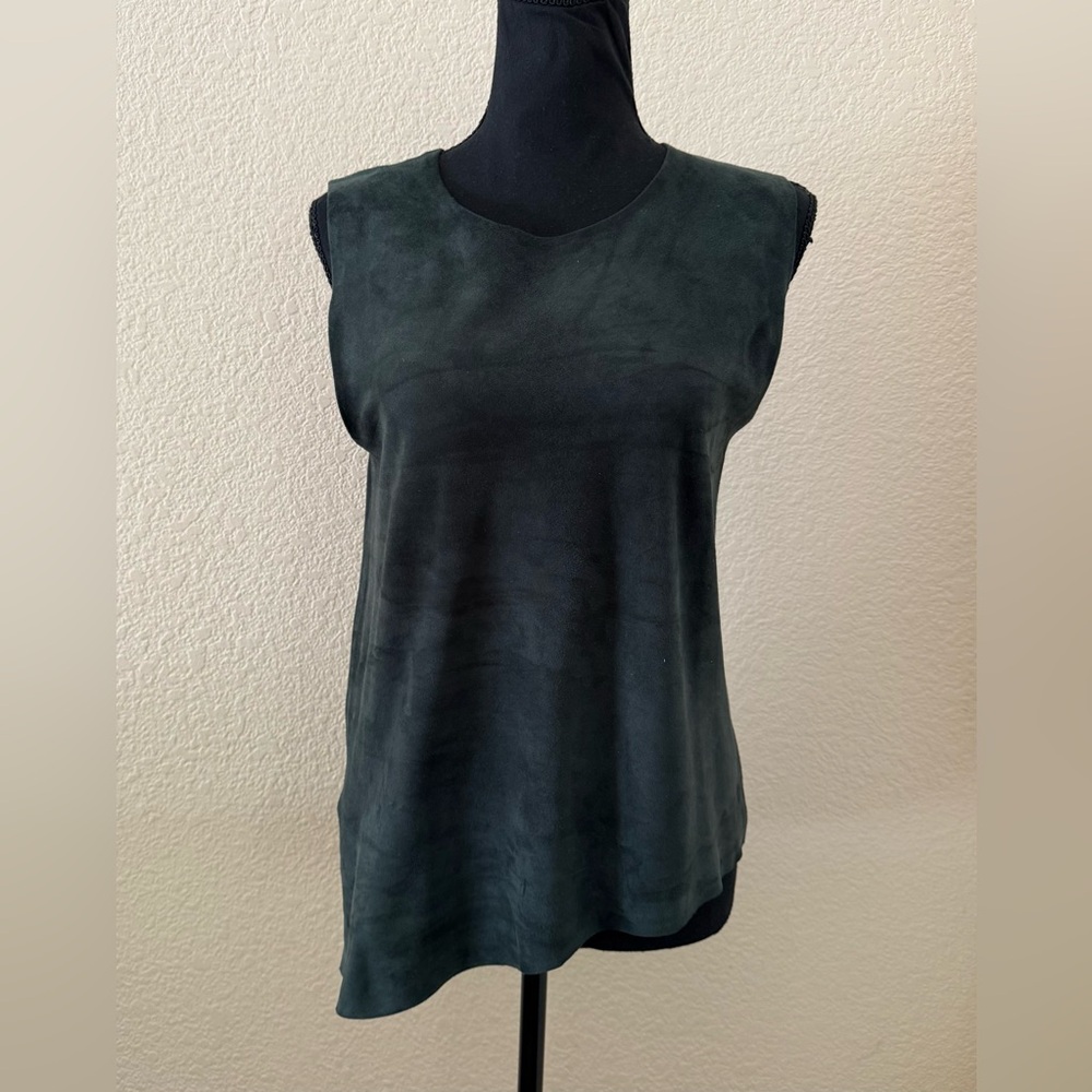Jarbo Dark Green Suede Asymmetrical Sleeveless Top Size 1 (4-6)